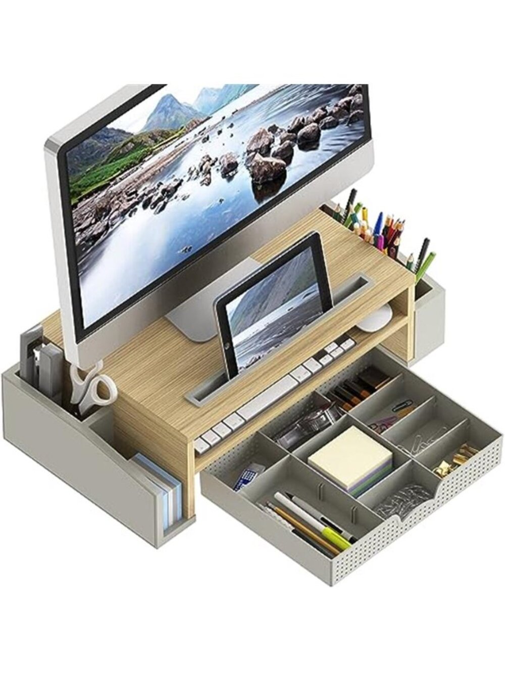 Monitor Stand Riser Desk Organizer Storage Tray Computer Laptop Screen Shelf - Picture 3 of 6
